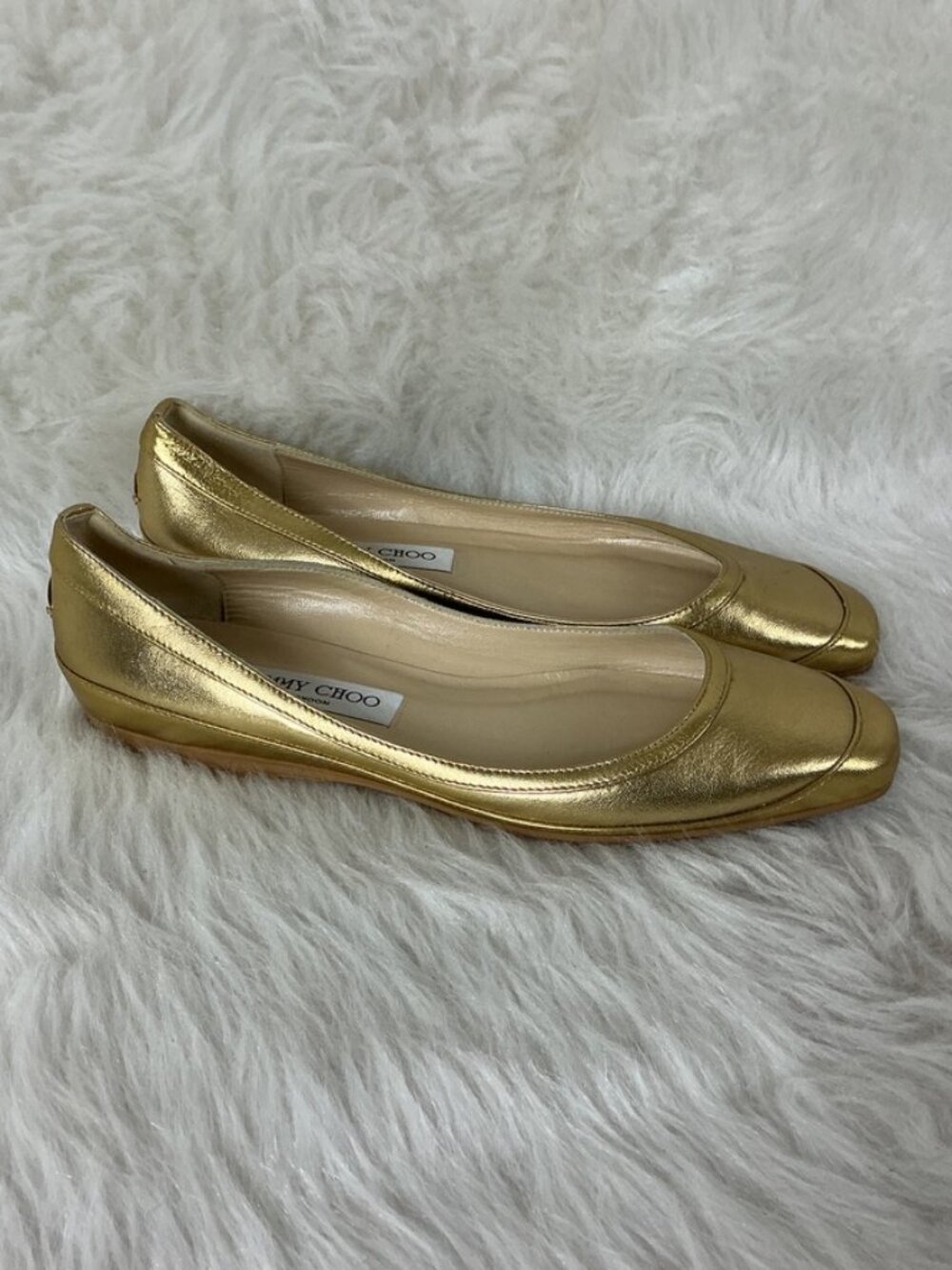 Jimmy Choo Square Toe Gold Metallic Ballet Flats IT 38.5 US 8.5